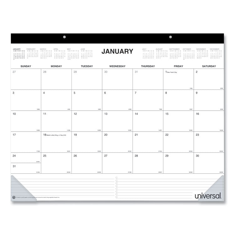 Universal® Desk Pad Calendar, 22 x 17, White Sheets, Black Binding, Clear Corners, 12-Month (Jan to Dec): 2025 (UNV71002)