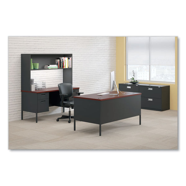 HON® Metro Classic Series Double Pedestal Desk, Flush Panel, 60" x 30" x 29.5", Mahogany/Charcoal (HONP3262NS)