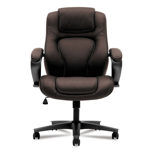 HON® HVL402 Series Executive High-Back Chair, Supports Up to 250 lb, 17" to 21" Seat Height, Brown Seat/Back, Black Base (BSXVL402EN45)