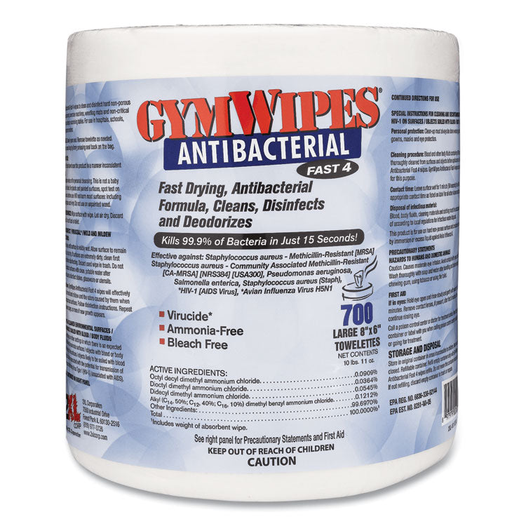 2XL Antibacterial Gym Wipes Refill, 1-Ply, 6 x 8, Unscented, White, 700 Wipes/Pack, 4 Packs/Carton (TXLL101) 4 buckets per case