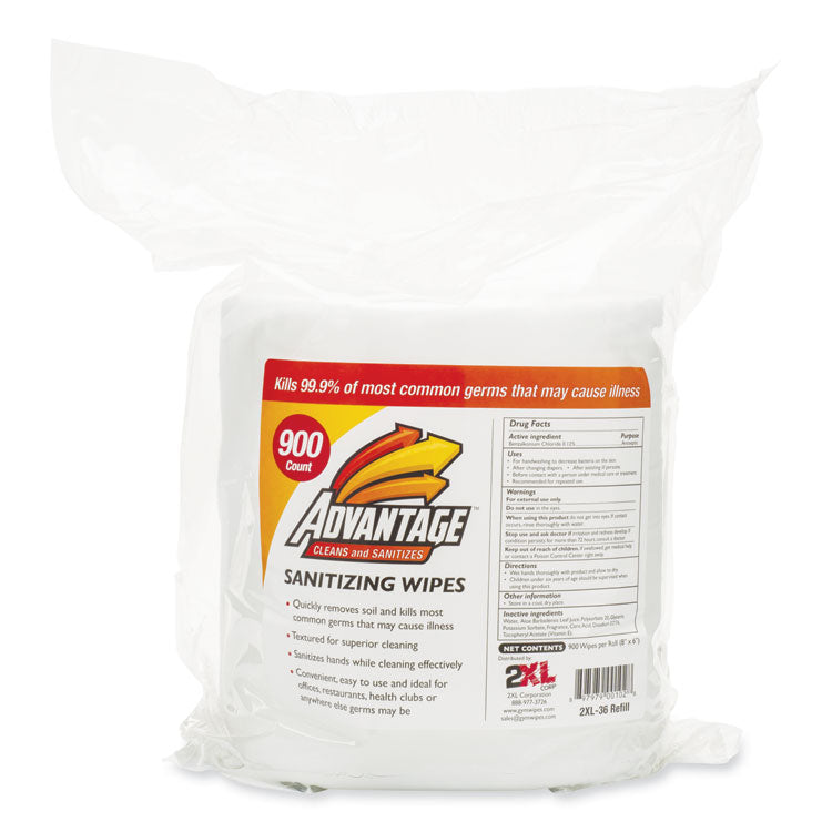 2XL Gym Wipes Advantage, 1-Ply, 6 x 8, Unscented, White, 900/Roll, 4 Rolls/Carton (TXLL36R) 4 refill bags of 900 wipes