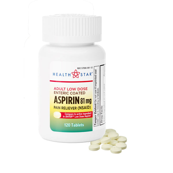 HEALTHSTAR® Pain Relief 81 mg Strength Aspirin Tablet 120 per Bottle (1043633_BT) 1/BT