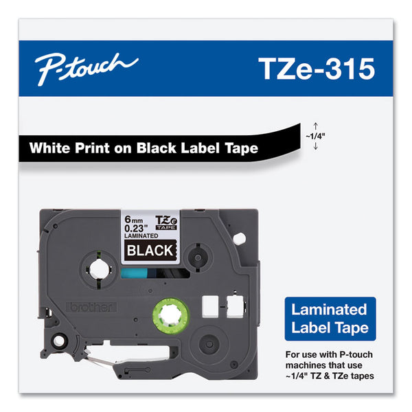 Brother P-Touch® TZe Standard Adhesive Laminated Labeling Tape, 0.23" x 26.2 ft, White on Black (BRTTZE315)