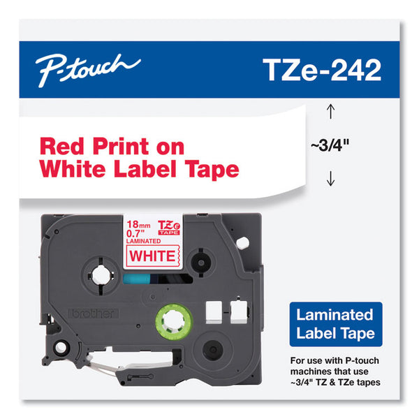 Brother P-Touch® TZe Standard Adhesive Laminated Labeling Tape, 0.7" x 26.2 ft, Red on White (BRTTZE242)