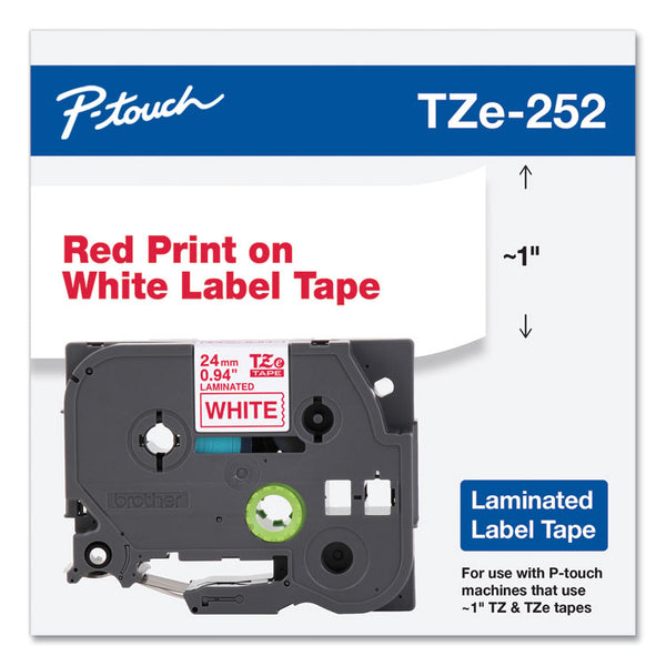 Brother P-Touch® TZe Standard Adhesive Laminated Labeling Tape, 0.94" x 26.2 ft, Red on White (BRTTZE252)