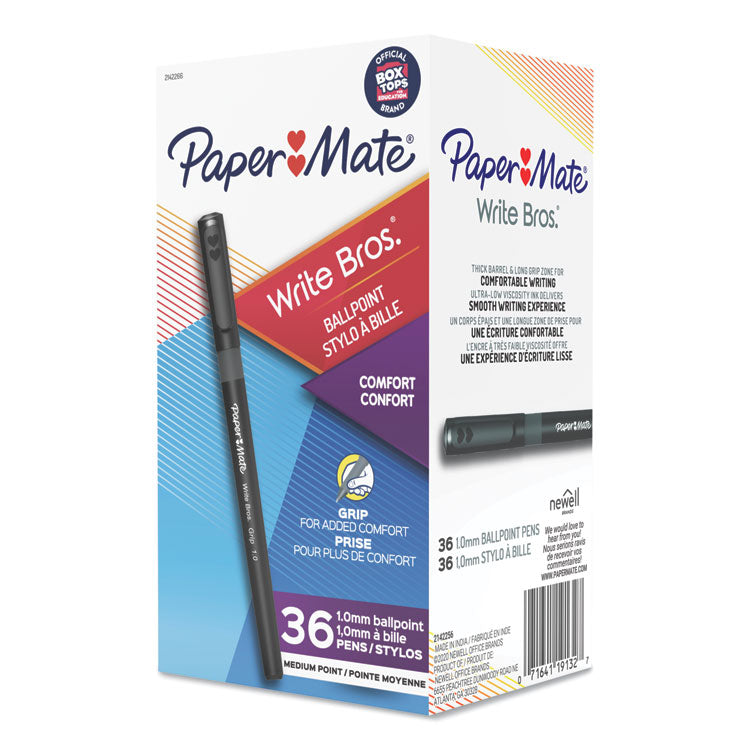 Paper Mate® Write Bros. Grip Ballpoint Pen, Stick, Medium 1 mm, Black Ink, Black Barrel, 36/Pack (PAP2142266)