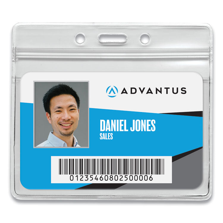 Advantus Resealable ID Badge Holders, Horizontal, Frosted 4.13" x 3.75" Holder, 3.75" x 2.62" Insert, 50/Pack (AVT75523) Box of 50