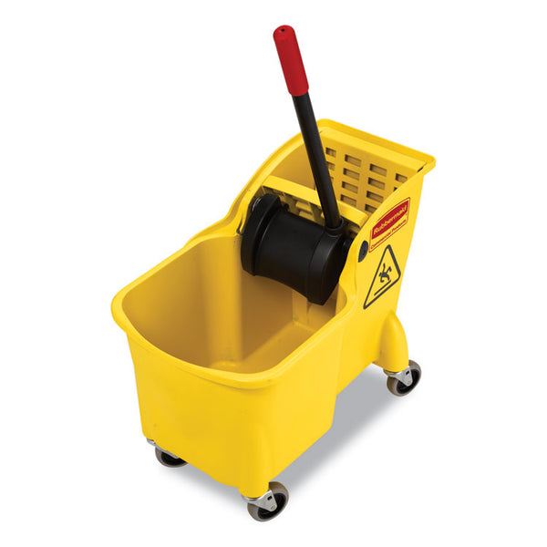 Rubbermaid® Commercial Tandem 31-Quart Bucket/Wringer Combo, Reverse, Yellow (RCP738000YEL)