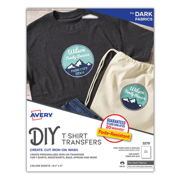 Avery® Fabric Transfers, 8.5 x 11, White, 5/Pack (AVE3279)