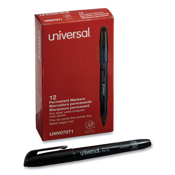 Universal™ Pen-Style Permanent Marker, Fine Bullet Tip, Black, Dozen (UNV07071)