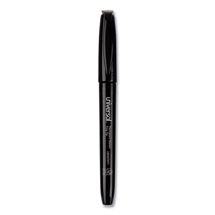 Universal™ Pen-Style Permanent Marker, Fine Bullet Tip, Black, Dozen (UNV07071) Case of 12