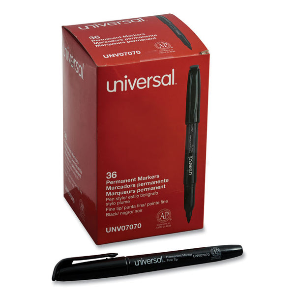 Universal™ Pen-Style Permanent Marker Value Pack, Fine Bullet Tip, Black, 36/Pack (UNV07070)