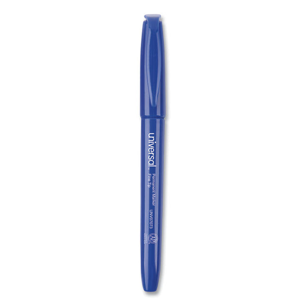 Universal™ Pen-Style Permanent Marker, Fine Bullet Tip, Blue, Dozen (UNV07073)