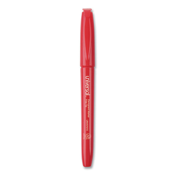 Universal™ Pen-Style Permanent Marker, Fine Bullet Tip, Red, Dozen (UNV07072)