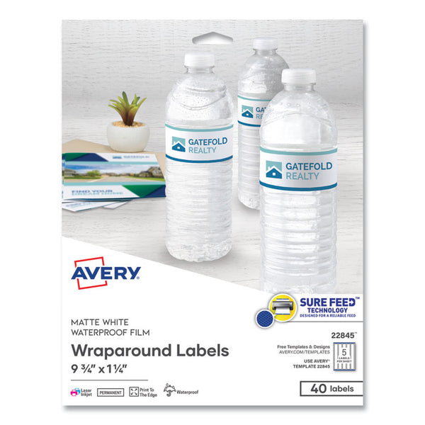 Avery® Water-Resistant Wraparound Labels w/ Sure Feed, 9.75 x 1.25, White, 40/Pack (AVE22845)