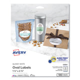 Avery® Oval Labels with Sure Feed and Easy Peel, 1.5 x 2.5, Glossy White, 180/Pack (AVE22804) Box of 180