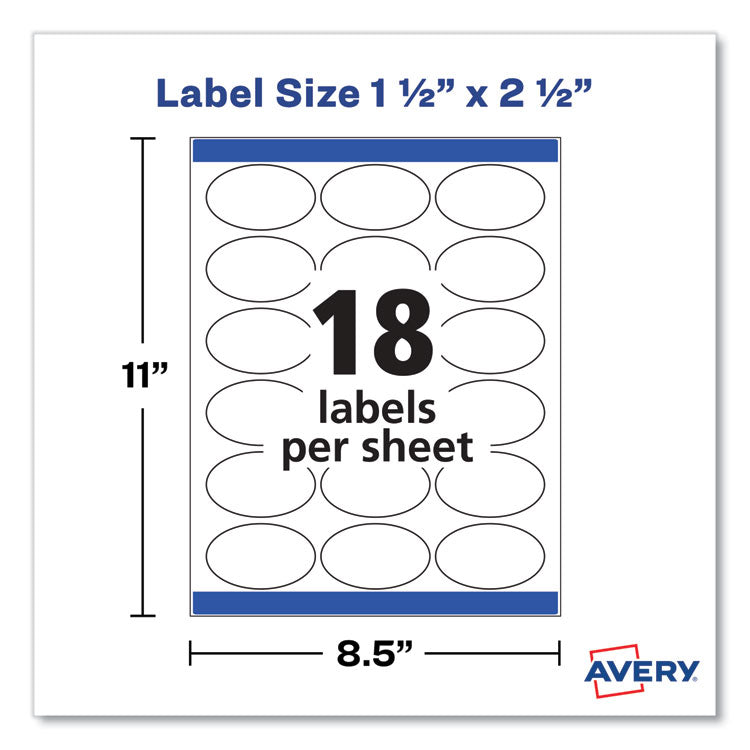 Avery® Oval Labels with Sure Feed and Easy Peel, 1.5 x 2.5, Glossy White, 180/Pack (AVE22804) Box of 180