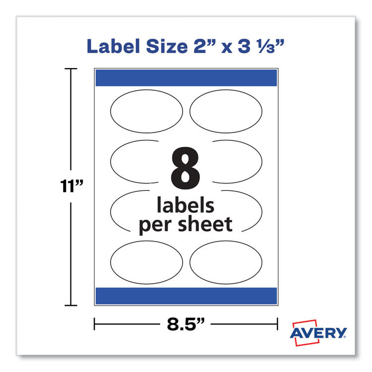 Avery® Oval Labels w/ Sure Feed and Easy Peel, 2 x 3.33, Glossy White, 80/Pack (AVE22820)