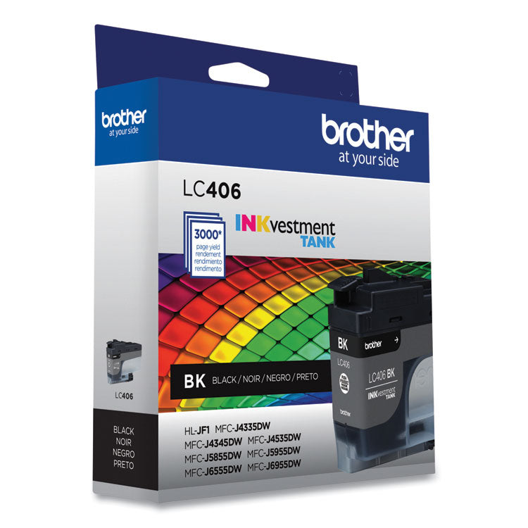 Brother LC406BKS INKvestment Ink, 3,000 Page-Yield, Black (BRTLC406BKS)