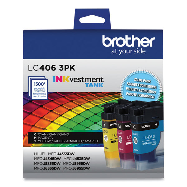 Brother LC4063PK INKvestment Ink, 1,500 Page-Yield, Cyan/Magenta/Yellow, 3 Pack (BRTLC4063PKS)