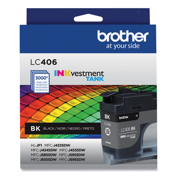 Brother LC406BKS INKvestment Ink, 3,000 Page-Yield, Black (BRTLC406BKS)