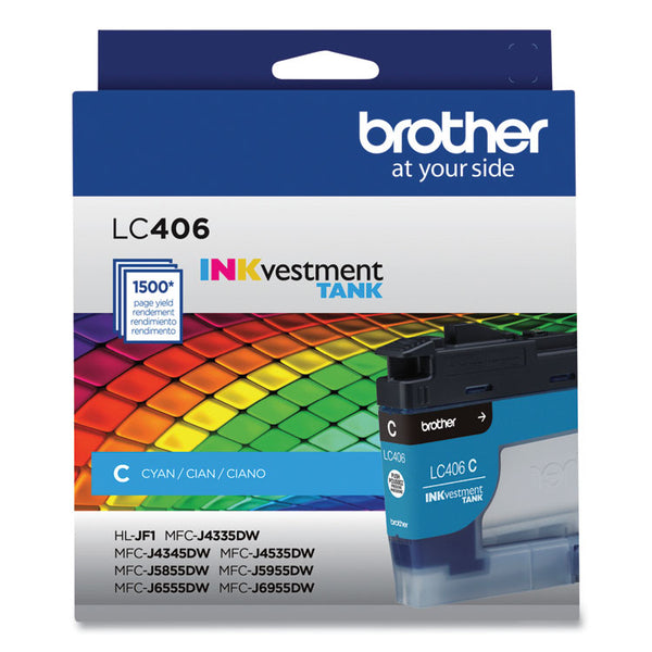 Brother LC406CS INKvestment Ink, 1,500 Page-Yield, Cyan (BRTLC406CS)