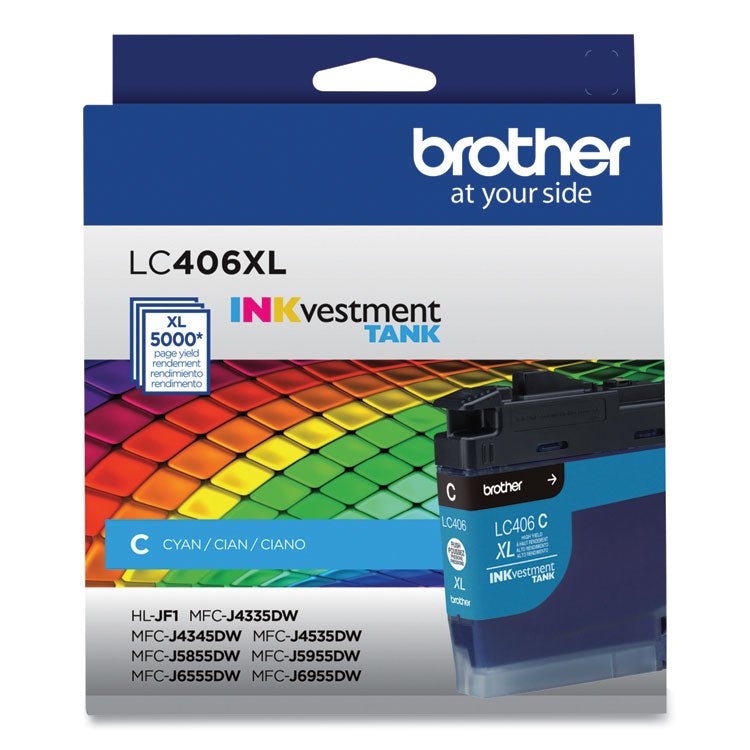 Brother LC406XLCS INKvestment High-Yield Ink, 5,000 Page-Yield, Cyan (BRTLC406XLCS)