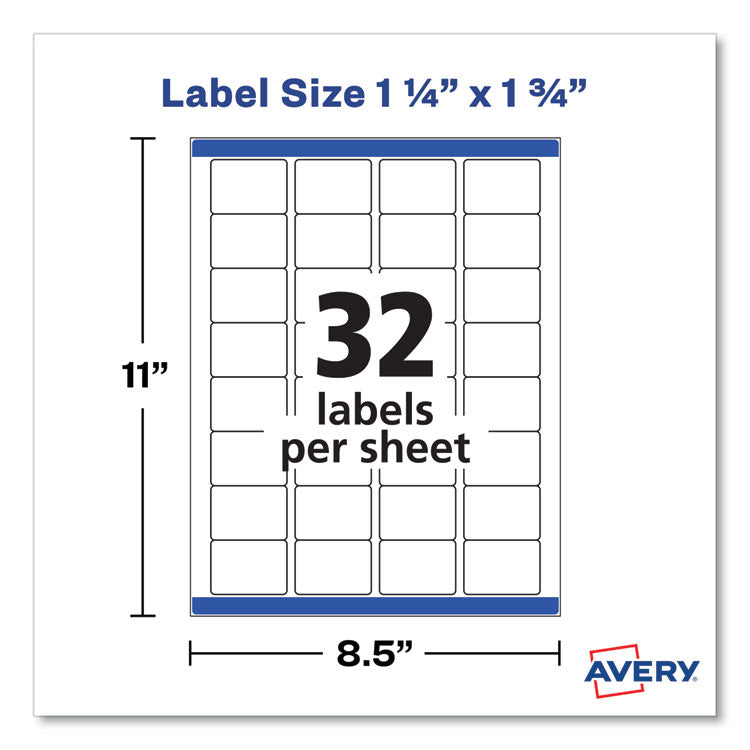 Avery® Removable Durable White Rectangle Labels w/ Sure Feed, 1.25 x 1.75, 256/PK (AVE22828)