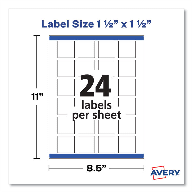 Avery® Square Labels with Sure Feed and TrueBlock, 1.5 x 1.5, White, 600/Pack (AVE22805)