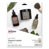 Avery® Square Print-to-the-Edge Labels, Inkjet/Laser Printers, 2 x 2, Kraft Brown, 12/Sheet, 25 Sheets/Pack (AVE22846)