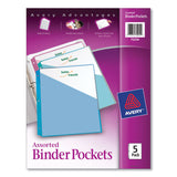 Avery® Binder Pockets, 3-Hole Punched, 9.25 x 11, Assorted Colors, 5/Pack (AVE75254)