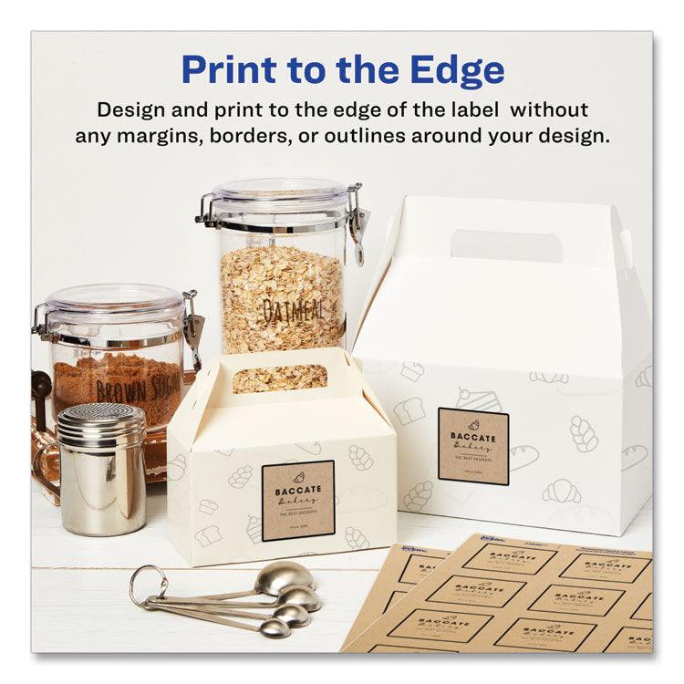 Avery® Square Print-to-the-Edge Labels, Inkjet/Laser Printers, 2 x 2, Kraft Brown, 12/Sheet, 25 Sheets/Pack (AVE22846)