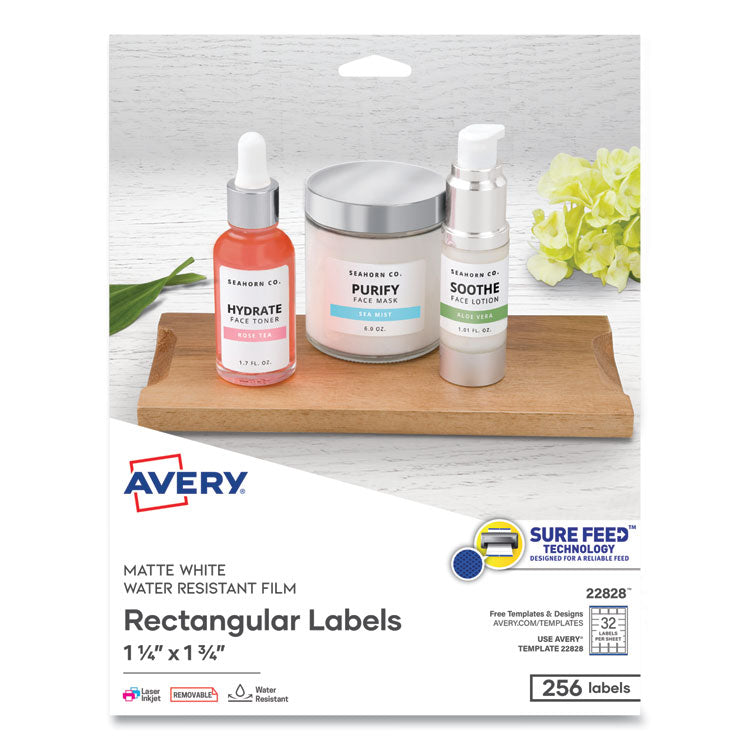 Avery® Removable Durable White Rectangle Labels w/ Sure Feed, 1.25 x 1.75, 256/PK (AVE22828)