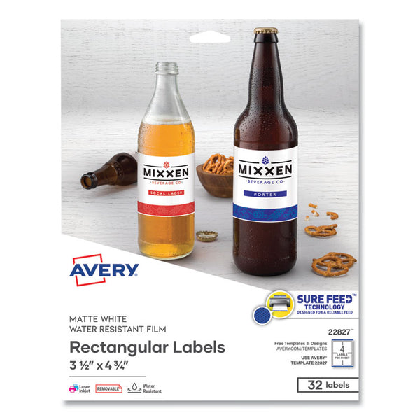 Avery® Removable Print-to-the-Edge White Labels w/ Sure Feed, 3.5 x 4.75, 32/Pack (AVE22827)