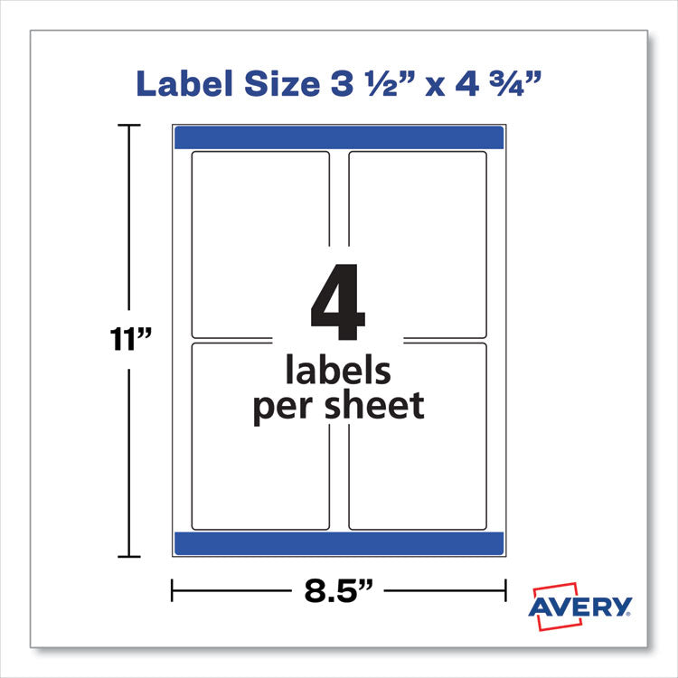 Avery® Removable Print-to-the-Edge White Labels w/ Sure Feed, 3.5 x 4.75, 32/Pack (AVE22827)