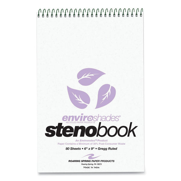 Roaring Spring® Enviroshades Steno Notepad, Gregg Rule, White Cover, 80 Orchid 6 x 9 Sheets, 4/Pack (ROA12264)