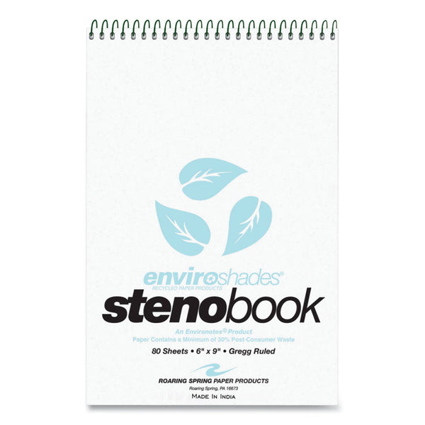 Roaring Spring® Enviroshades Steno Notepad, Gregg Rule, White Cover, 80 Blue 6 x 9 Sheets, 4/Pack (ROA12284)