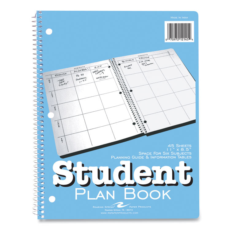 Roaring Spring® Student Plan Book, 40-Weeks: Six-Subject Day, Blue/White Cover, (100) 11 x 8.5 Sheets (ROA12145)