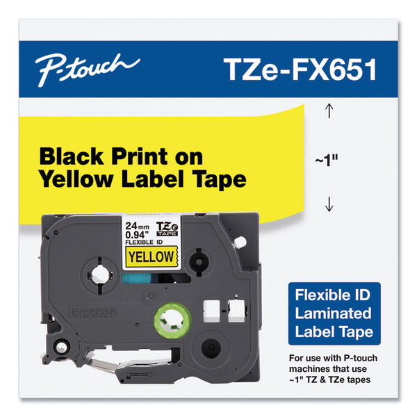 Brother P-Touch® TZe Flexible Tape Cartridge for P-Touch Labelers, 0.94" x 26.2 ft, Black on Yellow (BRTTZEFX651)