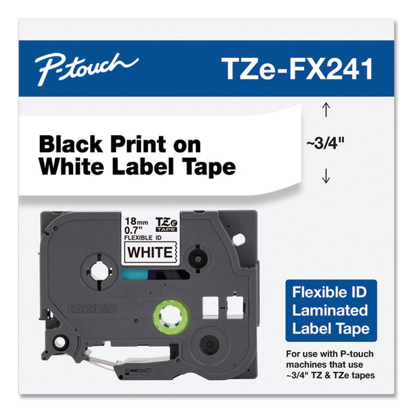 Brother P-Touch® TZe Flexible Tape Cartridge for P-Touch Labelers, 0.7" x 26.2 ft, Black on White (BRTTZEFX241)