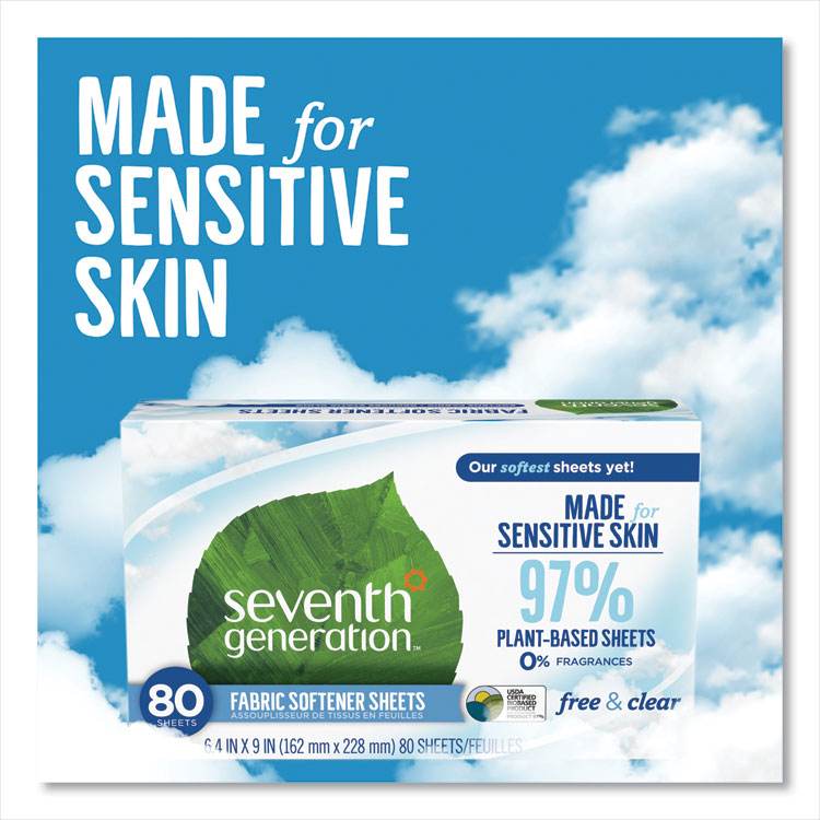 Seventh Generation® Natural Fabric Softener Sheets, Unscented, 80 Sheets/Box (SEV44930EA)