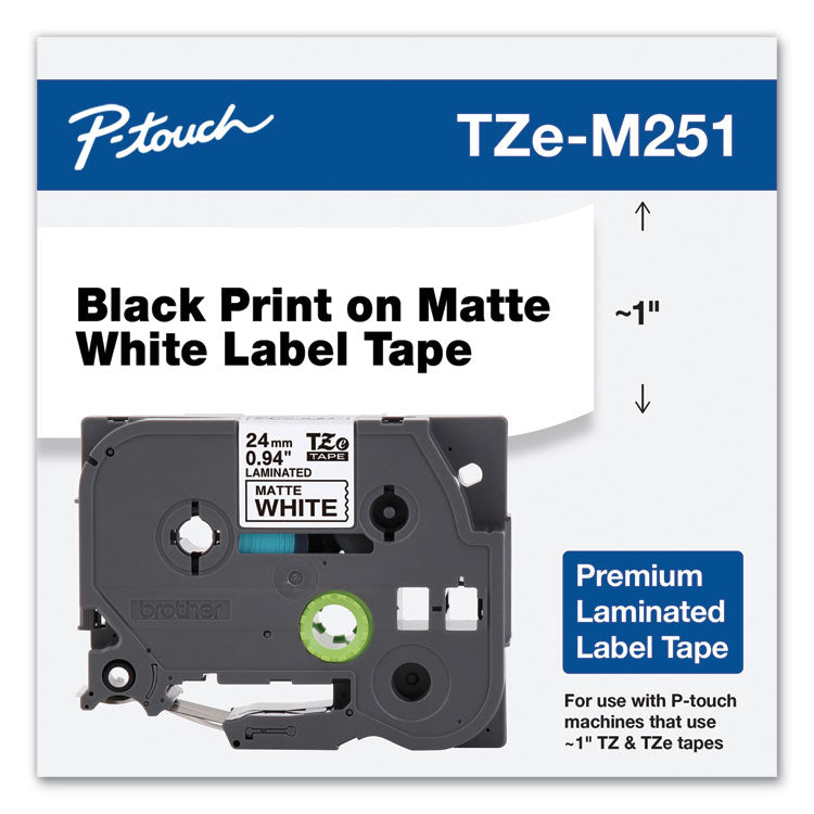 Brother TZe Premium Laminated Tape, 0.94" x 26.2 ft, Black on White (BRTTZEM251)