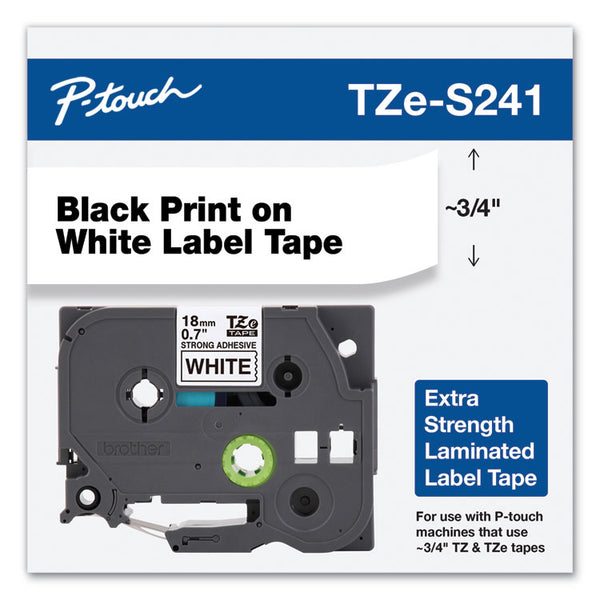 Brother P-Touch® TZe Extra-Strength Adhesive Laminated Labeling Tape, 0.7" x 26.2 ft, Black on White (BRTTZES241)