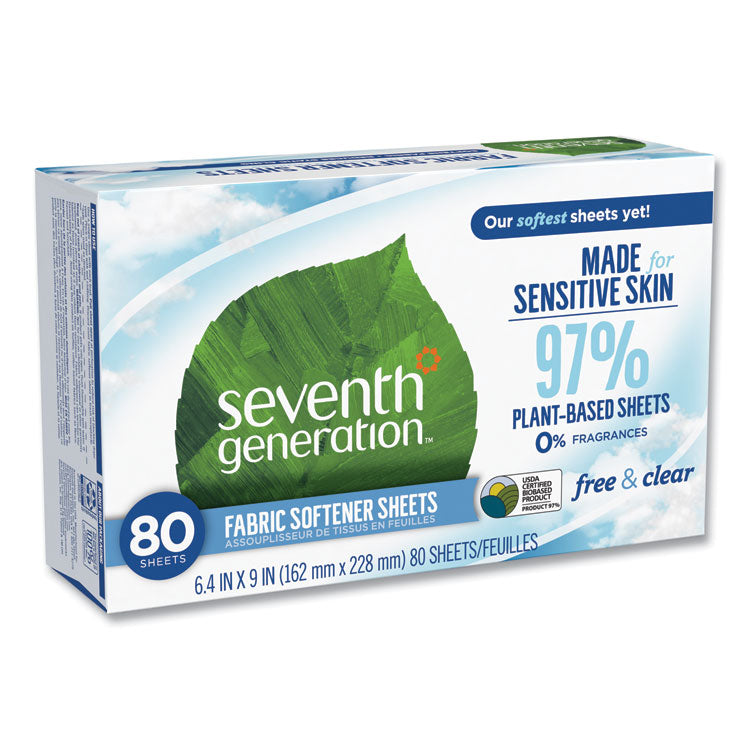 Seventh Generation® Natural Fabric Softener Sheets, Unscented, 80 Sheets/Box (SEV44930EA)