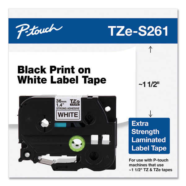 Brother P-Touch® TZ Extra-Strength Adhesive Laminated Labeling Tape, 1.4" x 26.2 ft, Black on White (BRTTZES261)