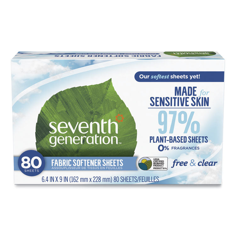 Seventh Generation® Natural Fabric Softener Sheets, Unscented, 80 Sheets/Box (SEV44930EA) Each