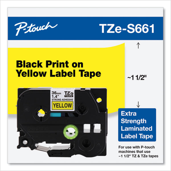 Brother P-Touch® TZ Extra-Strength Adhesive Laminated Labeling Tape, 1.4" x 26.2 ft, Black on Yellow (BRTTZES661)