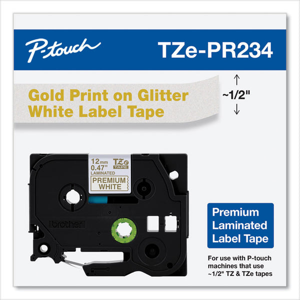 Brother TZe Premium Laminated Tape, 0.94" x 26.2 ft, Gold on White (BRTTZEPR234)