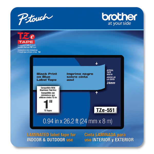 Brother P-Touch® TZe Laminated Removable Label Tapes, 0.94" x 26.2 ft, Black on Blue (BRTTZE551CS)
