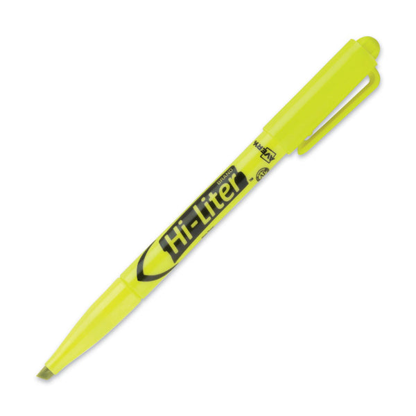 Avery® HI-LITER Pen-Style Highlighters, Fluorescent Yellow Ink, Chisel Tip, Yellow/Black Barrel, Dozen (AVE23591)